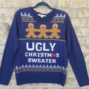 UGLY Christmas Sweater (Unisex Large) Navy FUNNY Holiday Party Shirt